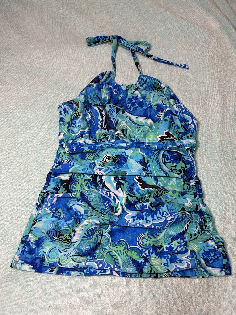 Lauren Ralph Lauren Floral Halter SwimTop - Blue and White Women's M/L